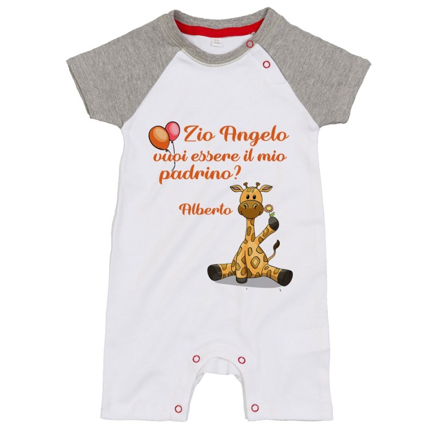Pagliaccetto neonato personalizzato  nome e giraffa vuoi essere il mio padrino? Per gli zii