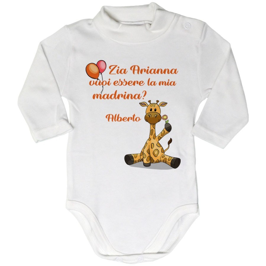 Body lupetto neonato personalizzato  nome e giraffa vuoi essere la mia madrina? Per gli zii