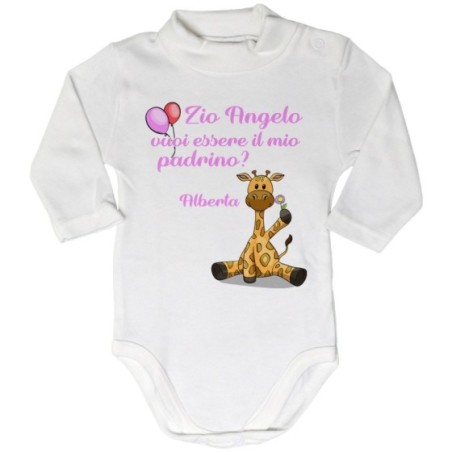 Body lupetto neonato personalizzato  nome e giraffa vuoi essere la mia madrina? Per gli zii