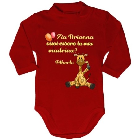 Body lupetto neonato personalizzato  nome e giraffa vuoi essere la mia madrina? Per gli zii