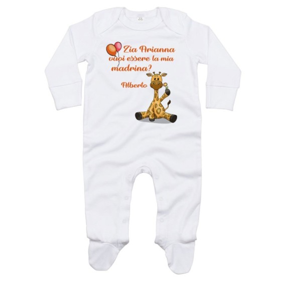 Tutina neonato personalizzata  nome e giraffa vuoi essere il mio padrino? Per gli zii