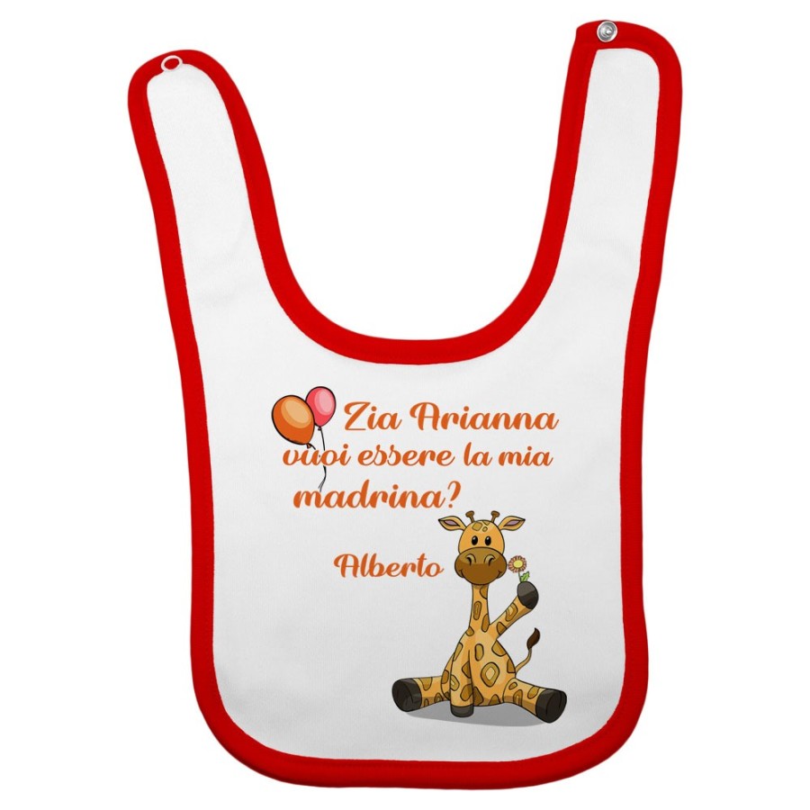 Bavaglino neonato personalizzato  nome e giraffa vuoi essere la mia madrina? Per gli zii