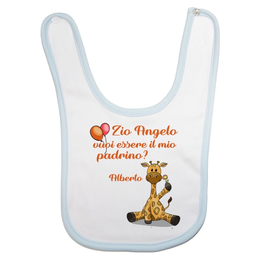 Bavaglino neonato personalizzato  nome e giraffa vuoi essere la mia madrina? Per gli zii