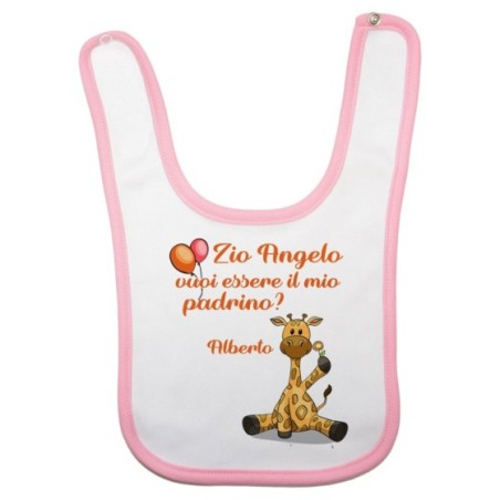 Bavaglino neonato personalizzato  nome e giraffa vuoi essere la mia madrina? Per gli zii