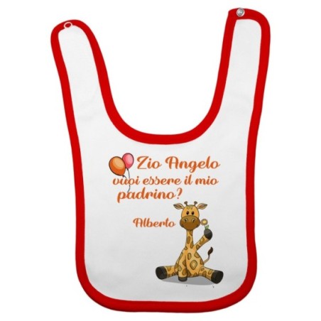 Bavaglino neonato personalizzato  nome e giraffa vuoi essere la mia madrina? Per gli zii