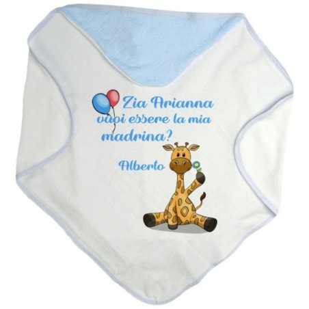 Accappatoio neonato personalizzato  nome e giraffa vuoi essere il mio padrino? Per gli zii