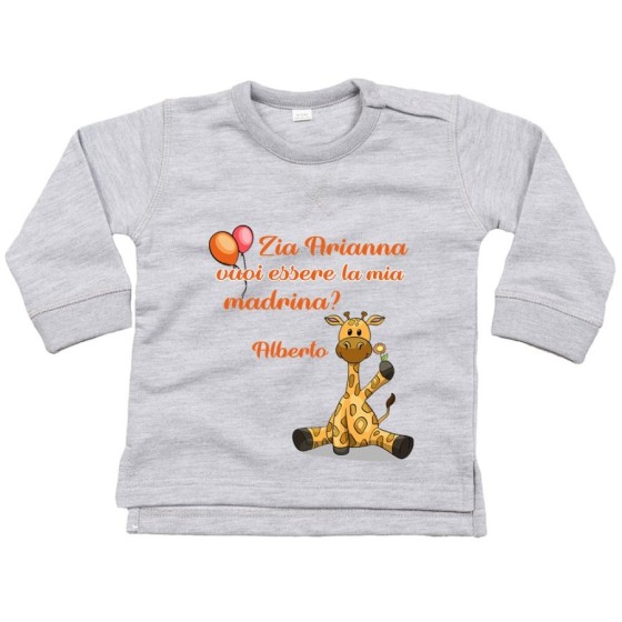 Felpa neonato personalizzata  nome e giraffa vuoi essere il mio padrino? Per gli zii