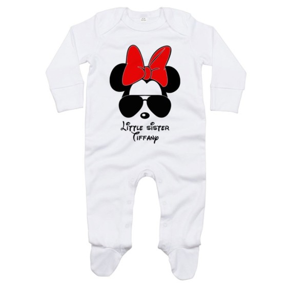 Tutina neonata personalizzata con nome little sister minnie Per la famiglia