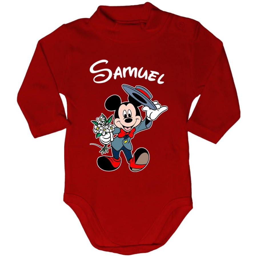 Body lupetto neonato personalizzato con nome topolino gentleman Cartoon