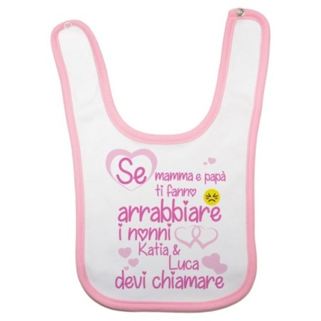 Bavaglino neonato personalizzato con nome se mamma e papà ti fanno arrabbiare il nonno devi chiamare Per i nonni
