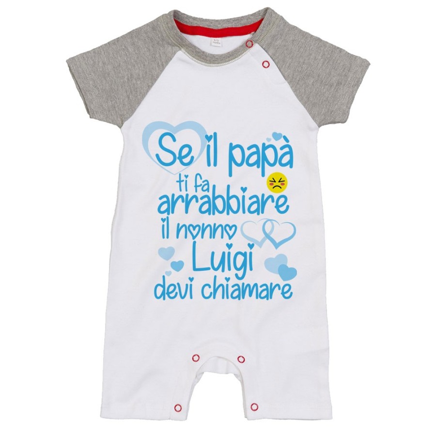 Pagliaccetto neonato personalizzato con nome se papà ti fa arrabbiare i nonni devi chiamare Per i nonni