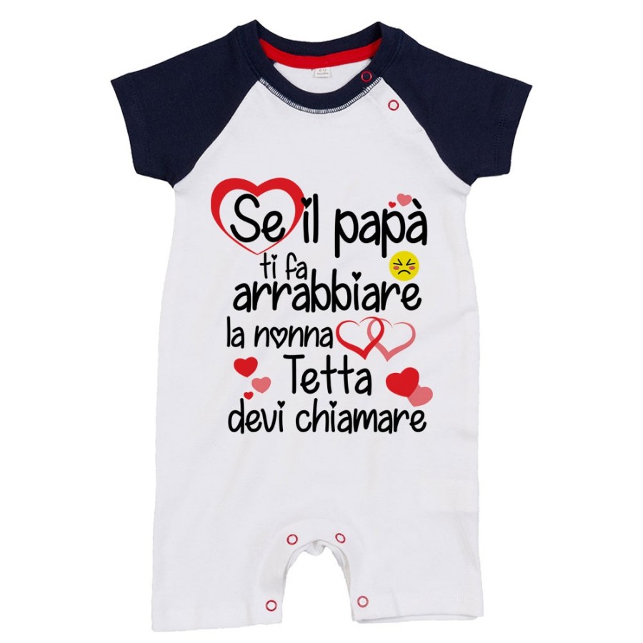 Pagliaccetto neonato personalizzato con nome se papà ti fa arrabbiare i nonni devi chiamare Per i nonni