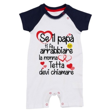 Pagliaccetto neonato personalizzato con nome se papà ti fa arrabbiare i nonni devi chiamare Per i nonni