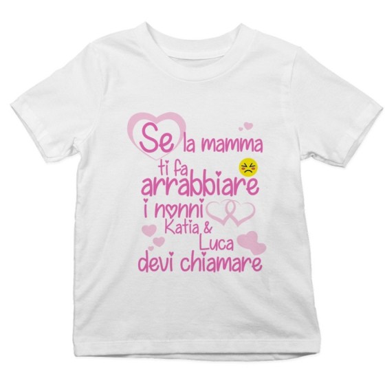 T-shirt bambino personalizzata con nome se mamma ti fa arrabbiare i nonni devi chiamare Per i nonni