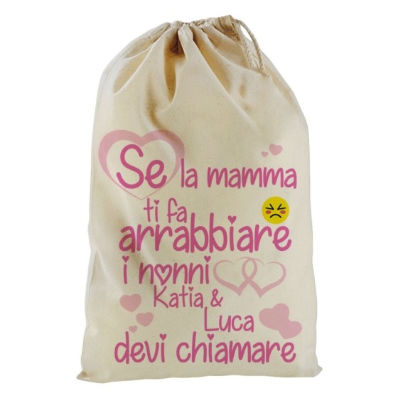 Sacchetto nascita bimbo personalizzato con nome se mamma ti fa arrabbiare i nonni devi chiamare Per i nonni