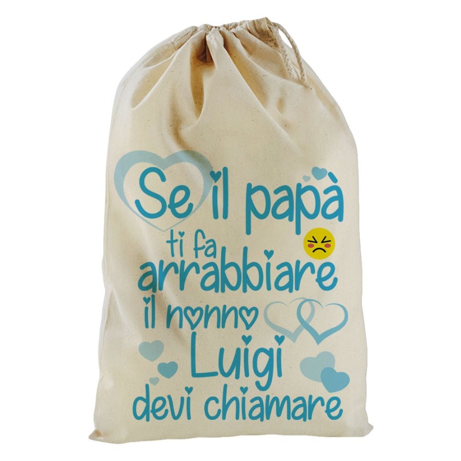 Sacchetto nascita bimbo personalizzato con nome se papà ti fa arrabbiare il nonno devi chiamare Per i nonni