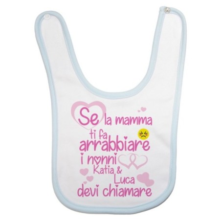 Bavaglino neonato personalizzato con nome se mamma ti fa arrabbiare il nonno devi chiamare Per i nonni