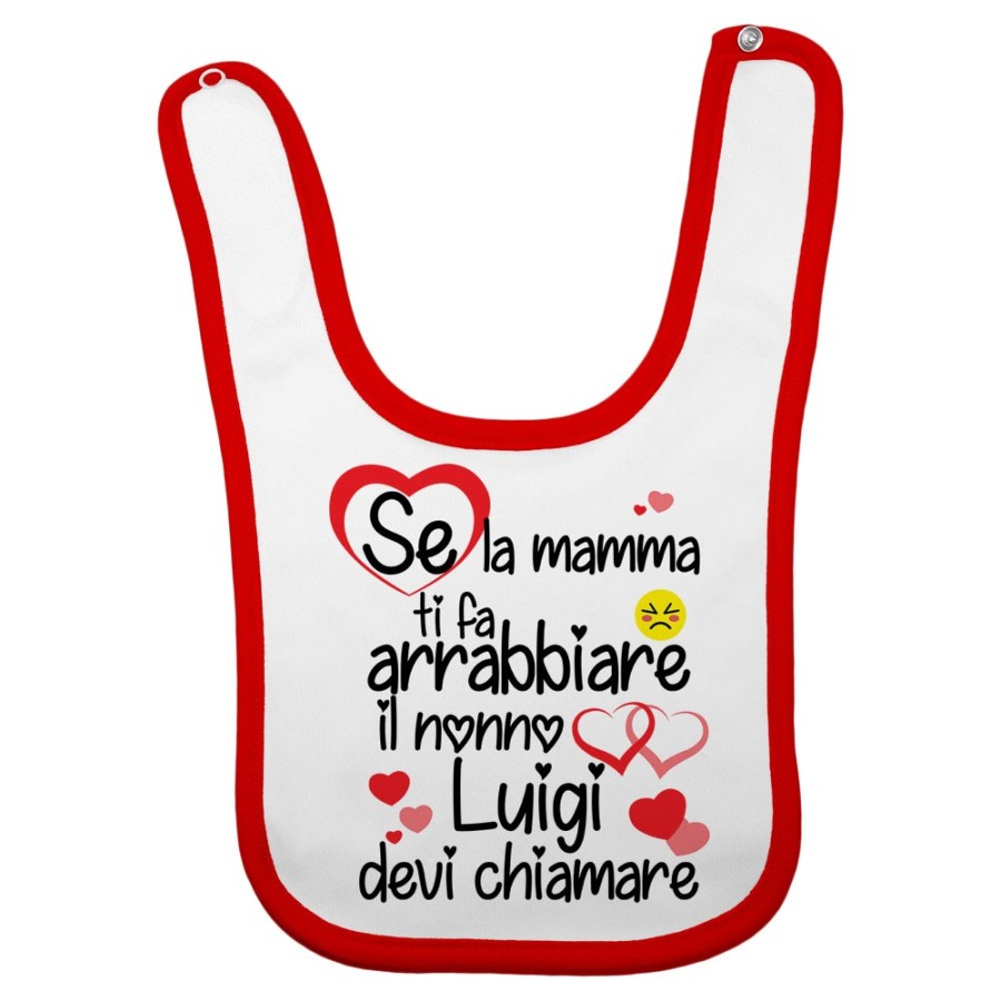 Bavaglino neonato personalizzato con nome se mamma ti fa arrabbiare il nonno devi chiamare Per i nonni