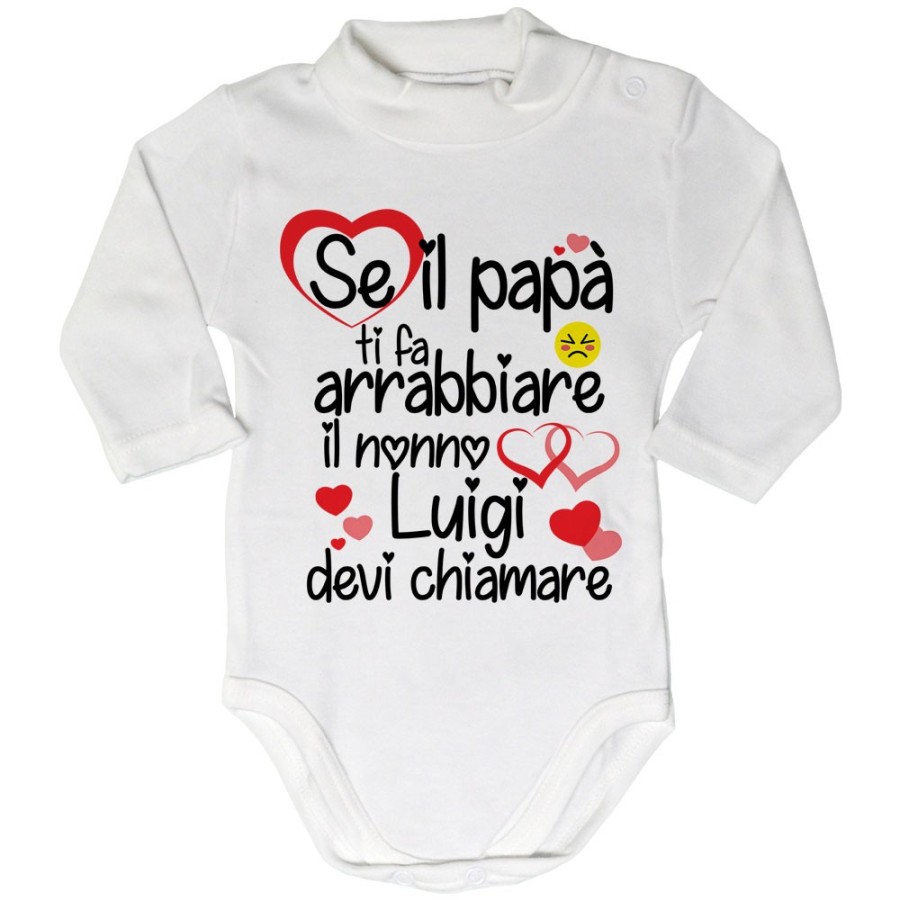 Body lupetto neonato personalizzato con nome se papà ti fa arrabbiare il nonno devi chiamare Per i nonni