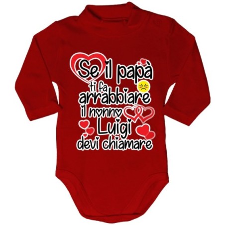 Body lupetto neonato personalizzato con nome se papà ti fa arrabbiare il nonno devi chiamare Per i nonni