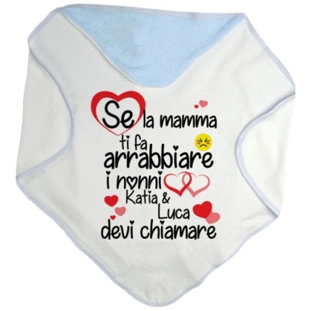 Accappatoio neonato personalizzato con nome se mamma ti fa arrabbiare il nonno devi chiamare Per i nonni