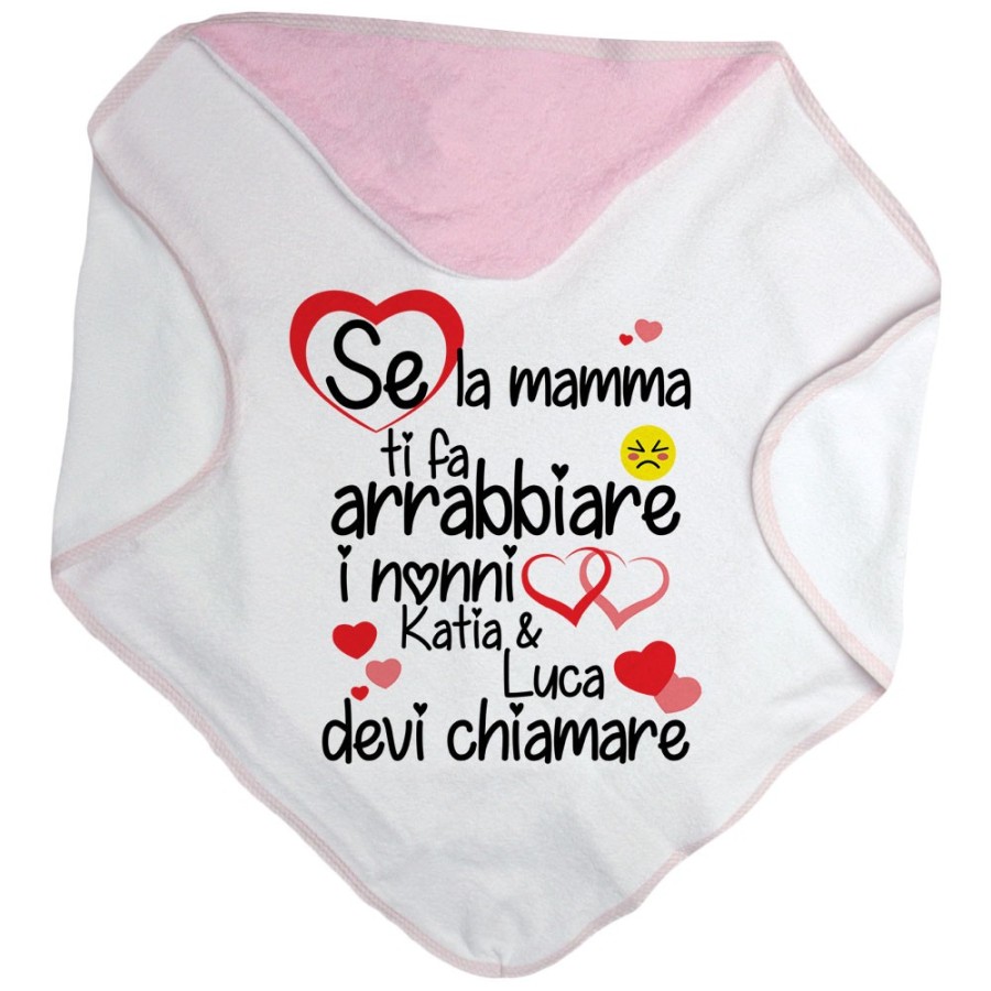 Accappatoio neonato personalizzato con nome se mamma ti fa arrabbiare il nonno devi chiamare Per i nonni