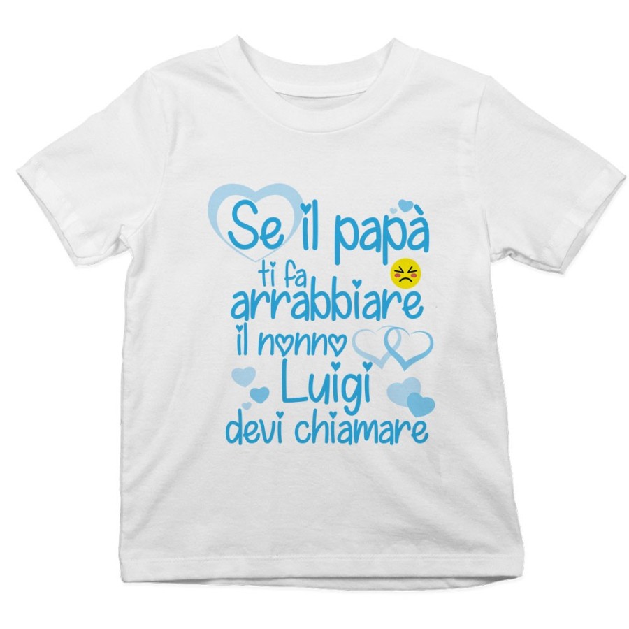 T-shirt bambino personalizzata con nome se papà ti fa arrabbiare il nonno devi chiamare Per i nonni