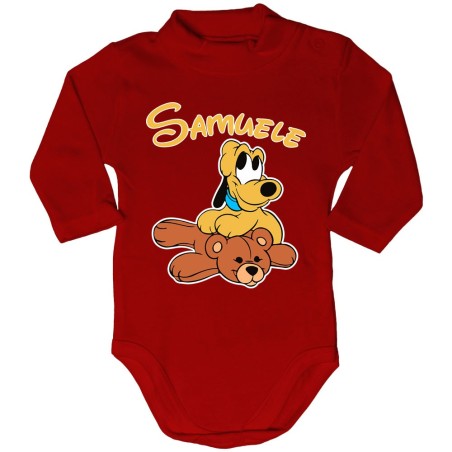 Body lupetto neonato personalizzato con nome pluto con orsetto Cartoon