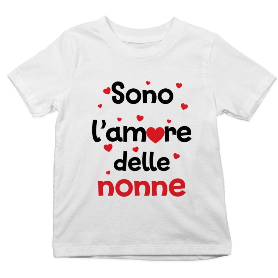 T-shirt bambino personalizzabile con nomi sono l'amore del nonno dei nonni con cuoricini Per i nonni