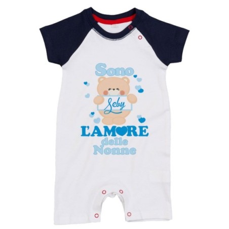 Pagliaccetto neonato personalizzato con nome e orsetto...