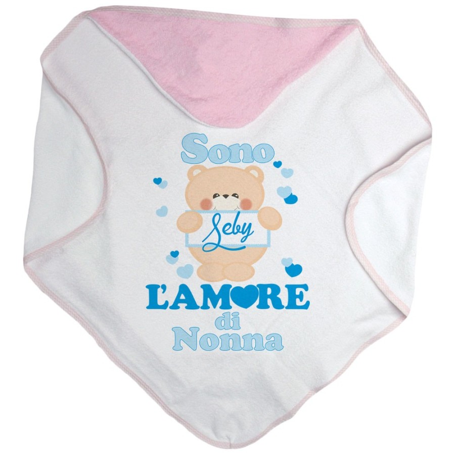 Accappatoio neonato personalizzato con nome e orsetto sono l'amore del nonno dei nonni Per i nonni