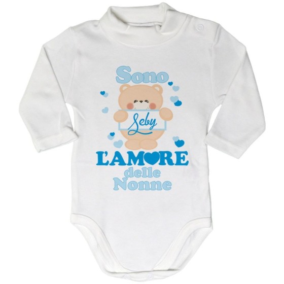 Body lupetto neonato personalizzato con nome e orsetto sono l'amore del nonno dei nonni Per i nonni