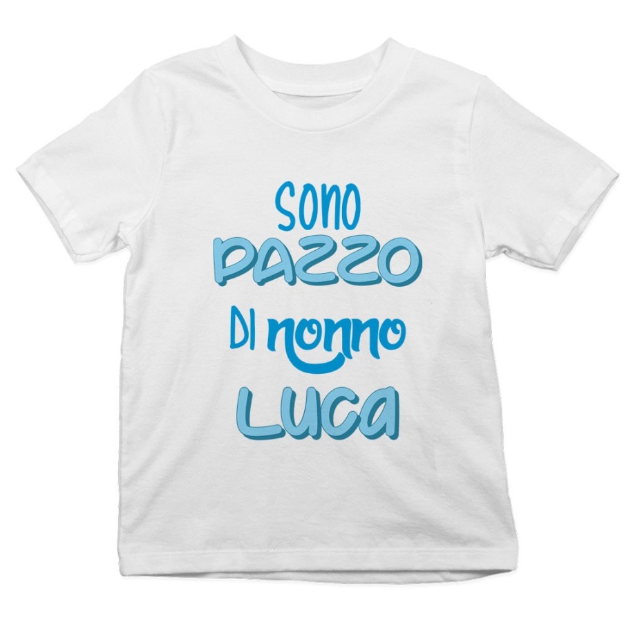 T-shirt bambino personalizzata con nome sono pazzo di nonno dei nonni Per i nonni
