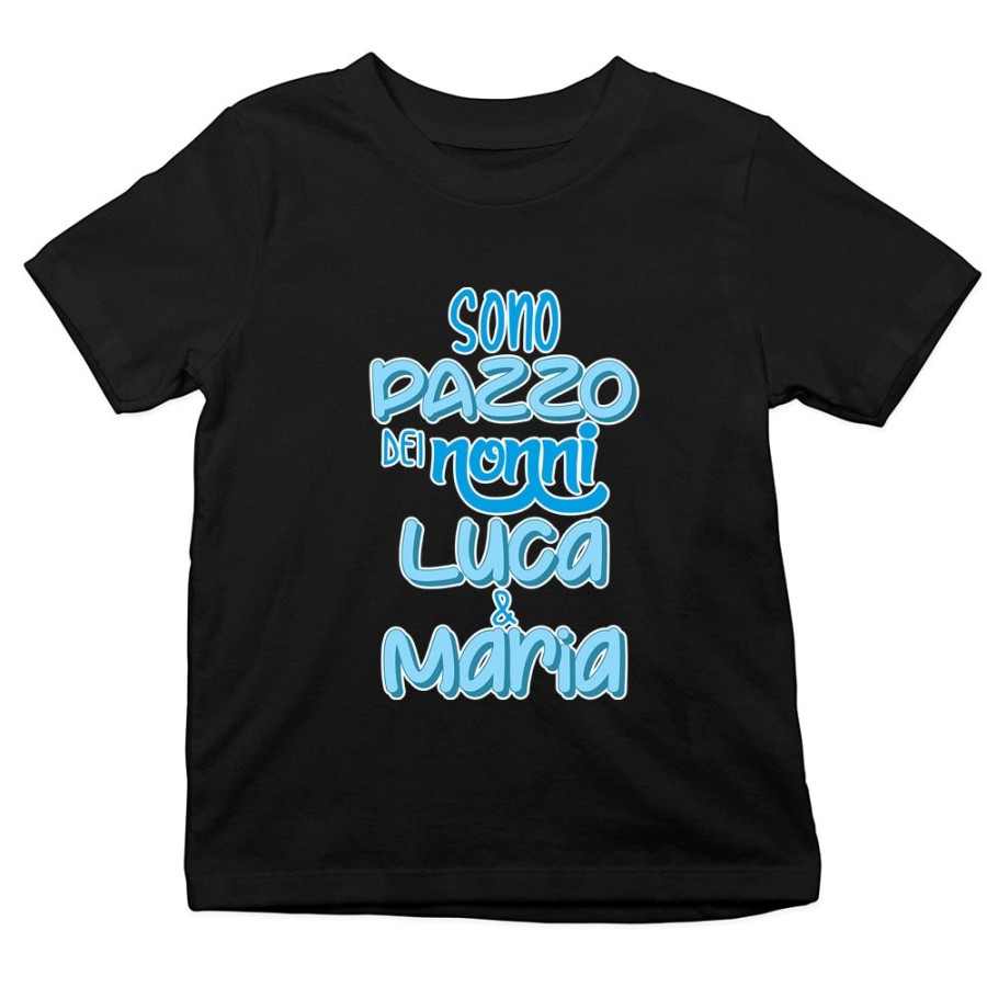 T-shirt bambino personalizzata con nome sono pazzo di nonno dei nonni Per i nonni