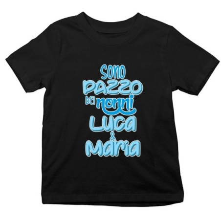 T-shirt bambino personalizzata con nome sono pazzo di nonno dei nonni Per i nonni