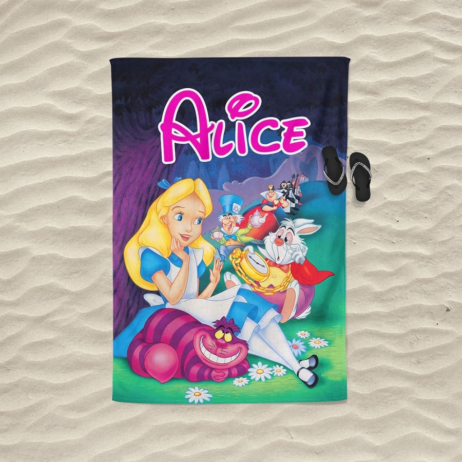 Telo mare personalizzato con nome alice con stregatto Cartoon