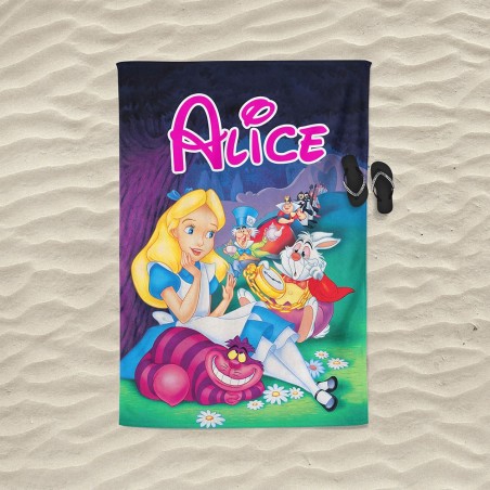 Telo mare personalizzato con nome alice con stregatto Cartoon
