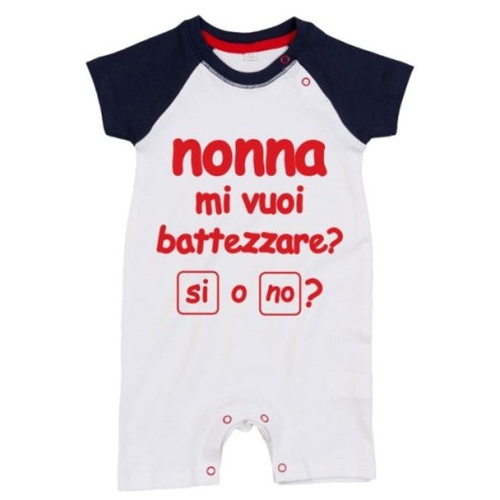 Pagliaccetto neonato personalizzabile con nome nonno nonni mi volete battezzare? Per i nonni