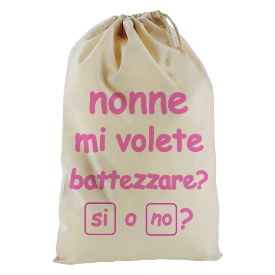 Sacchetto nascita bimbo personalizzabile con nome nonno nonni mi volete battezzare? Per i nonni