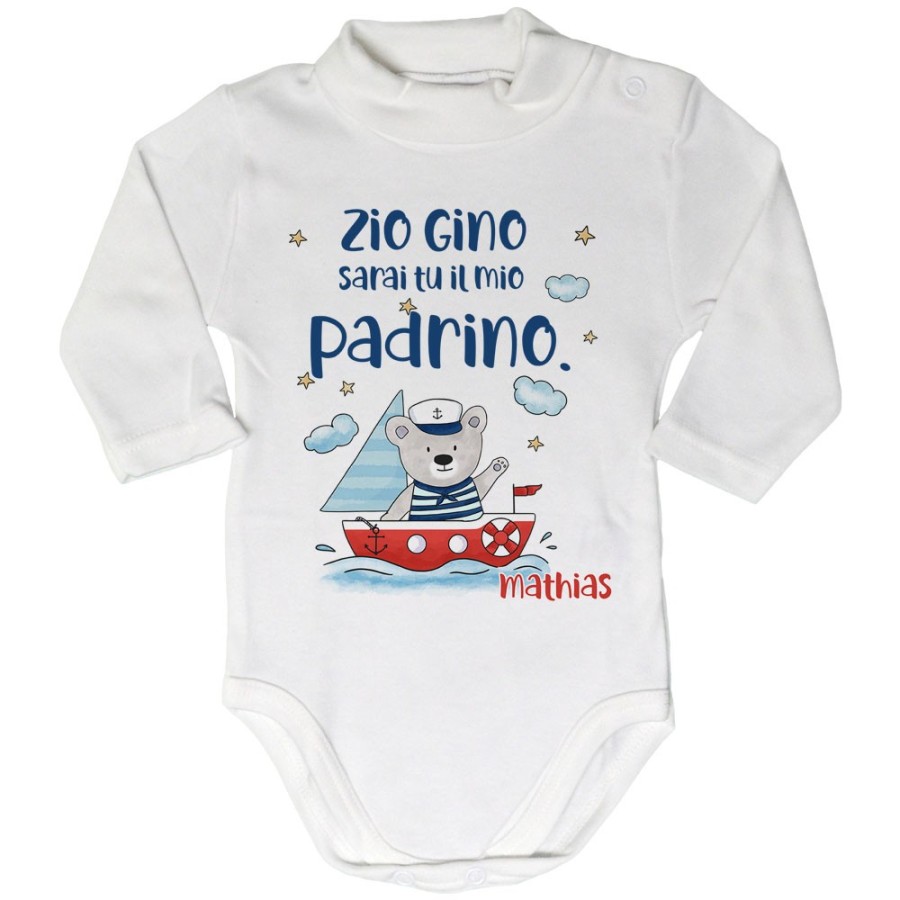 Body lupetto neonato personalizzato  nome e orsetto sulla barchetta sarai tu il mio padrino Per gli zii