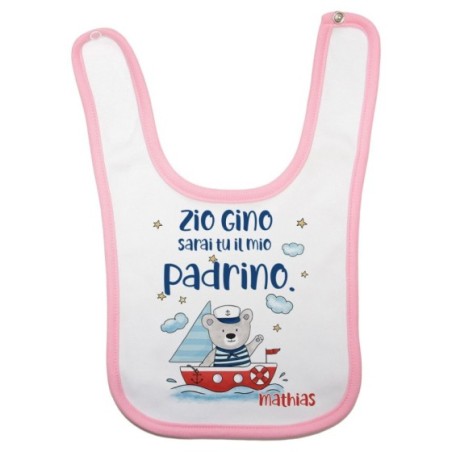 Bavaglino neonato personalizzato  nome e orsetto sulla barchetta sarai tu la mia madrina Per gli zii