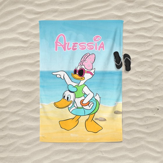 Telo mare personalizzato con nome paperina con salvagente Cartoon 2