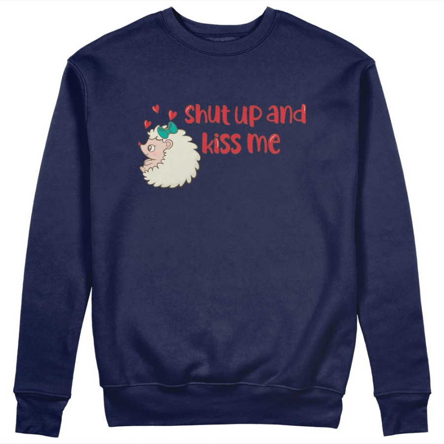 Felpa donna personalizzabile con nome riccio shut up and kiss me Love