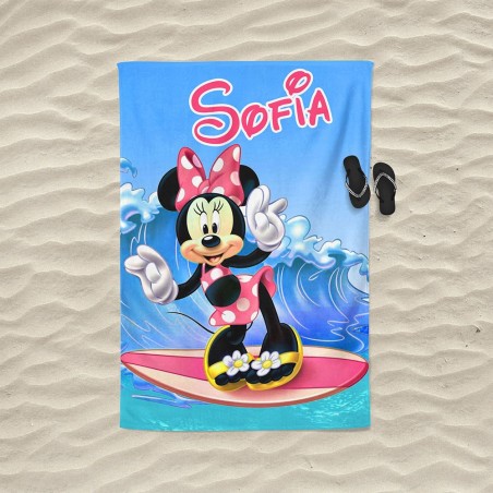 Telo mare personalizzato con nome minnie surf Cartoon