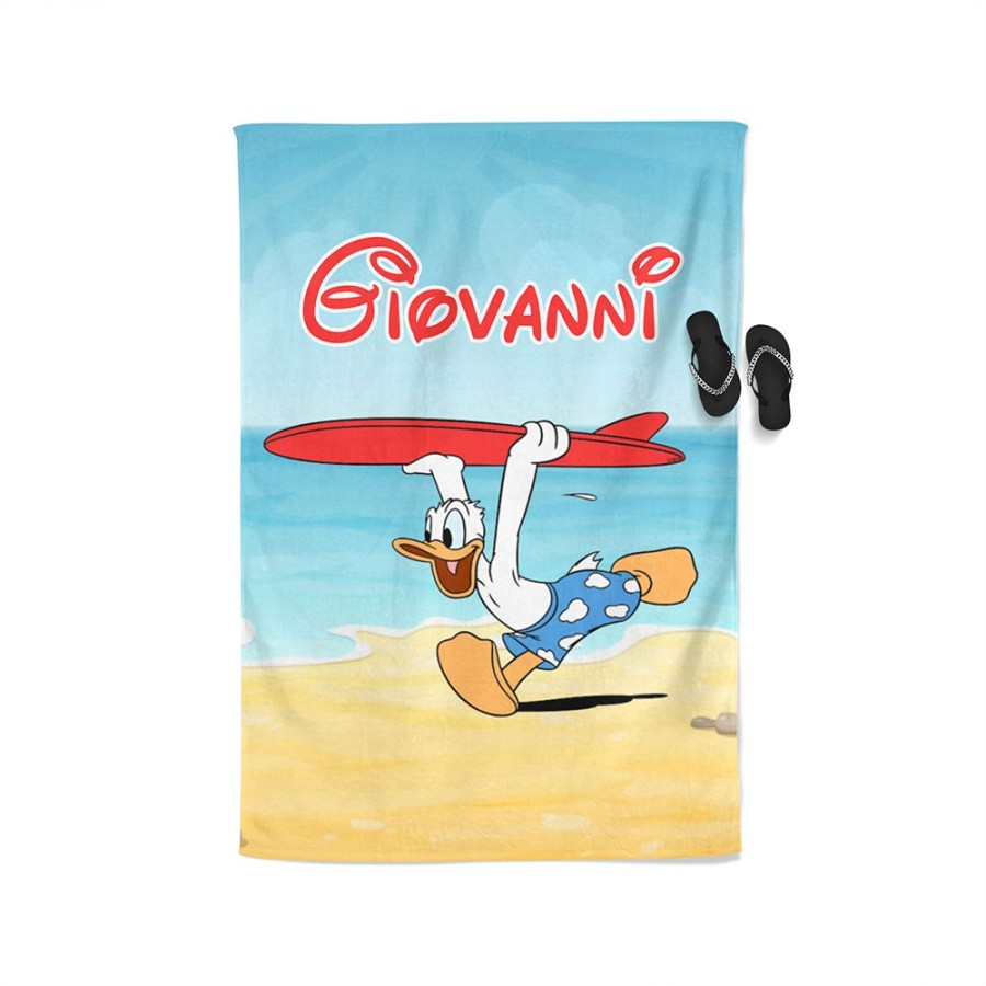 Telo mare personalizzato con nome paperino corre al mare Cartoon
