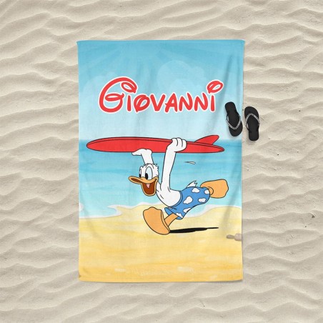 Telo mare personalizzato con nome paperino corre al mare Cartoon