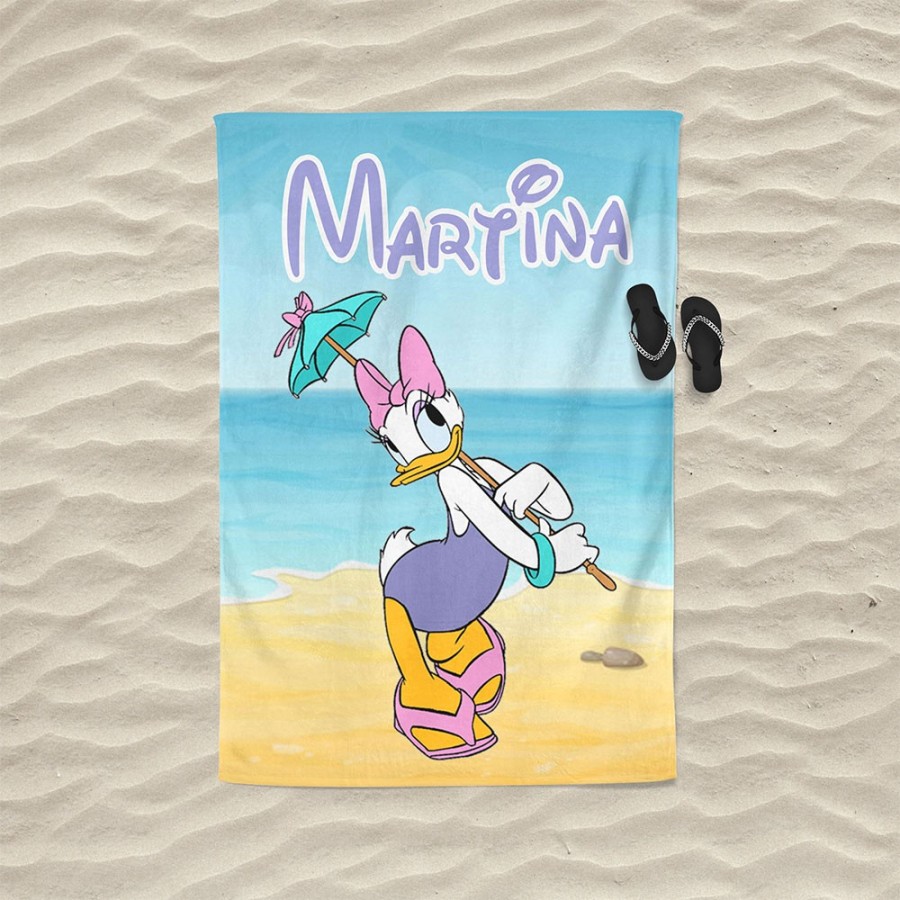 Telo mare personalizzato con nome paperina l'ombrellina Cartoon