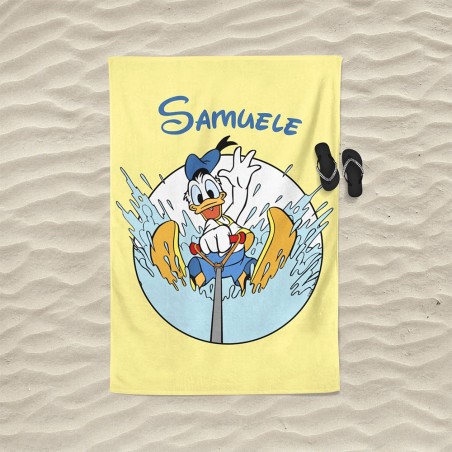 Telo mare personalizzato con nome paperino e gli scii acquatici Cartoon