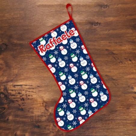 Calza befana personalizzata con nome pupazzi di neve Natale
