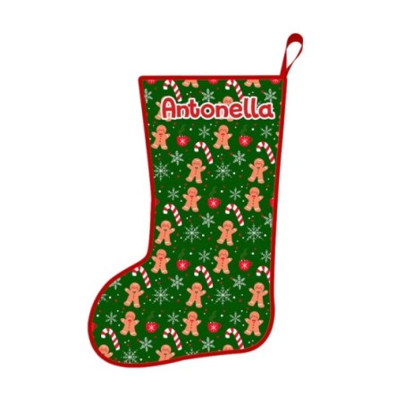Calza befana personalizzata con nome omini di pan di zenzero Natale